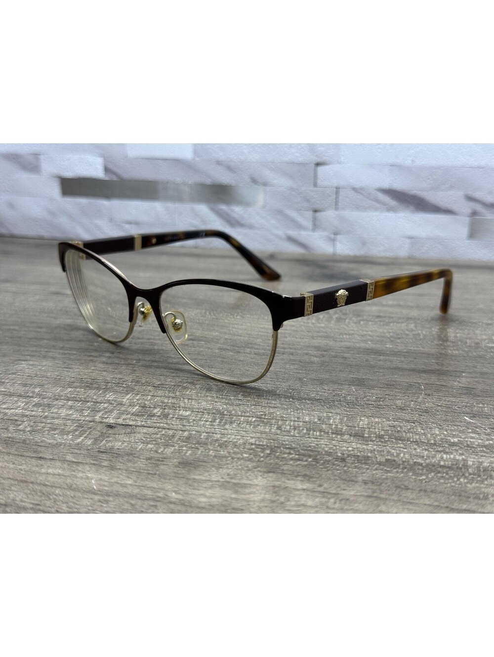 Versace 1233-Q 1344 Cat Eye Eyeglasses Black Gold Tortoise Medusa 53[]17-140